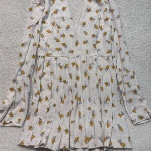 Free People White Dress with Mustard Floral Accents